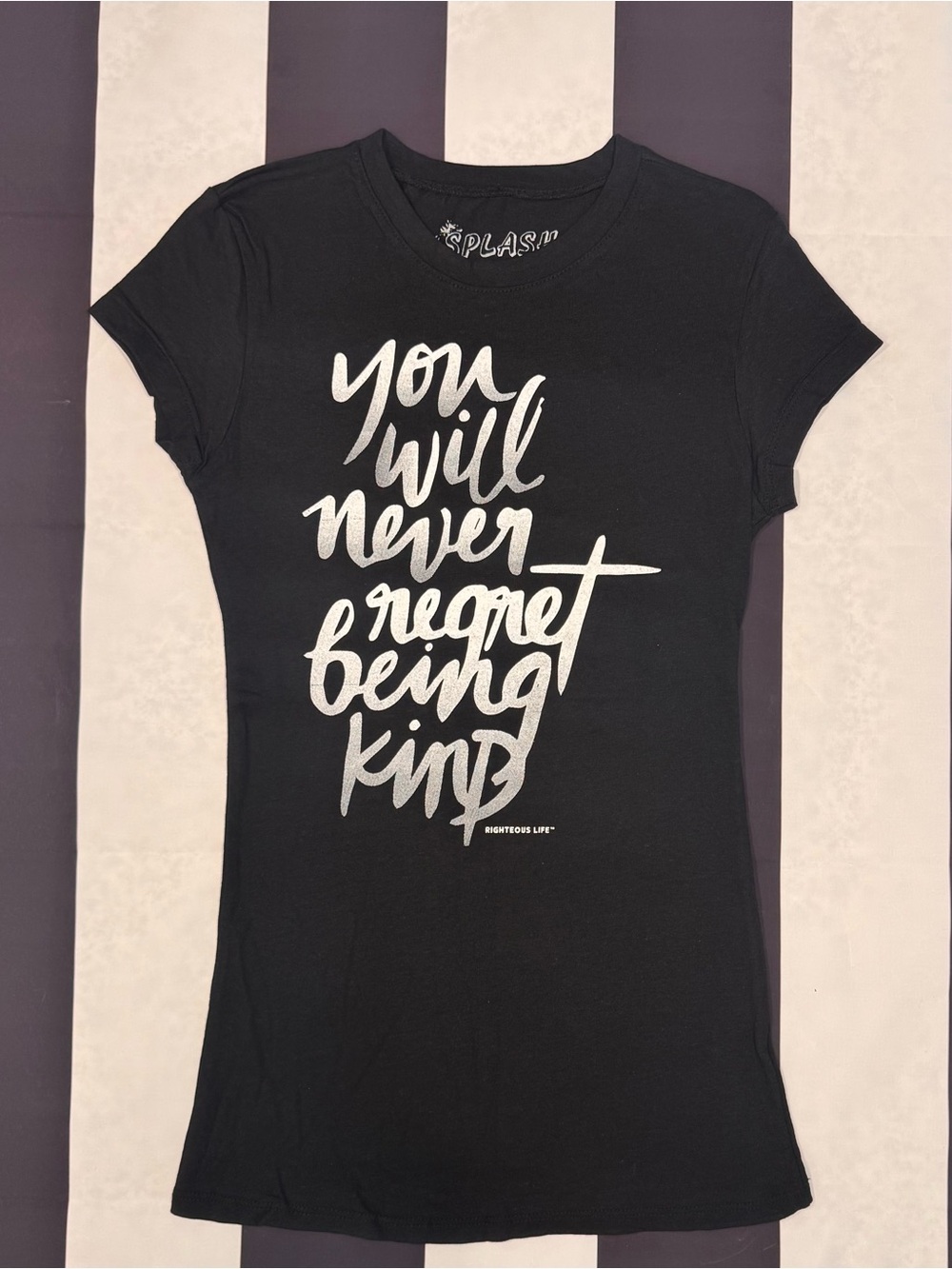 Splash Black Short-Sleeve Tee with Silver Script Graphic